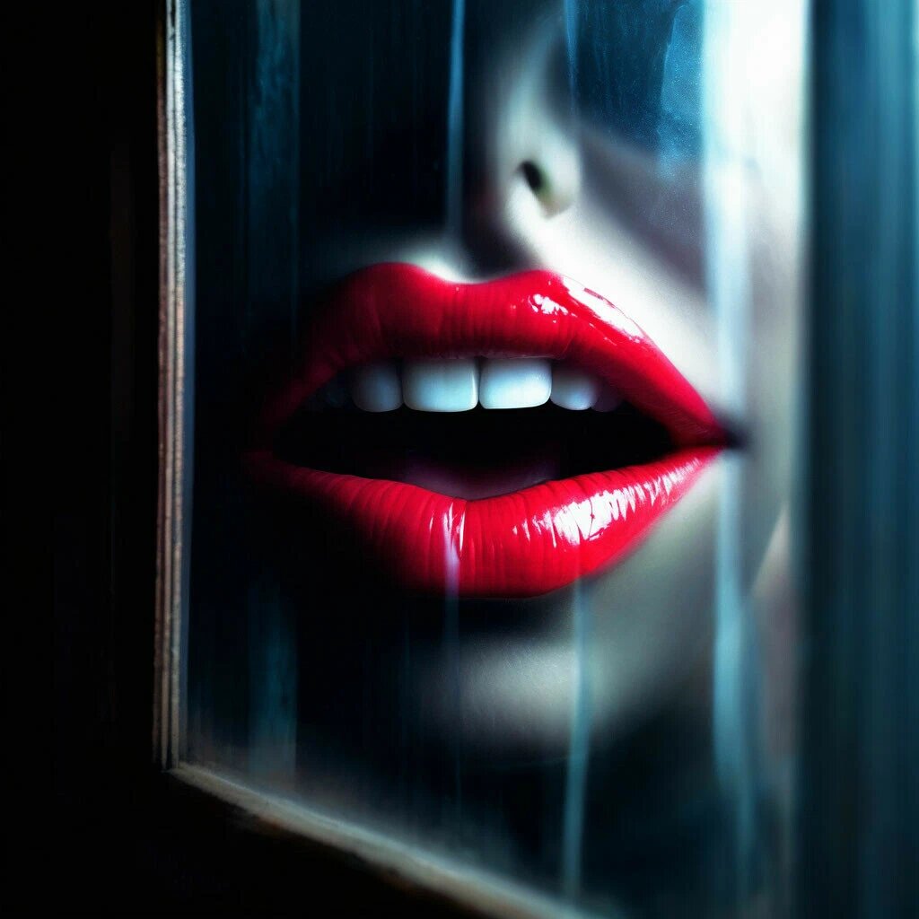 Ее лицо было прижато к окну рядом с диваном и смотрело на меня с той же широкой улыбкой... /Картинка сгенерирована с помощью Шедеврум/