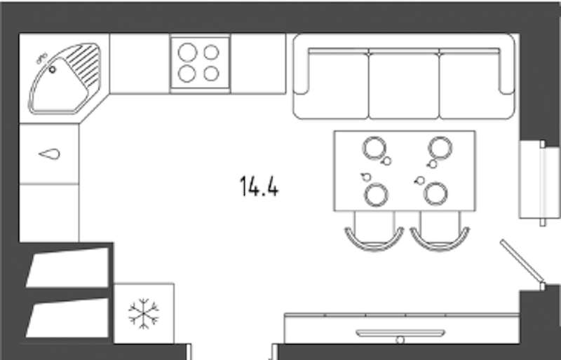 Это стандартная планировка кухни от застройщика.