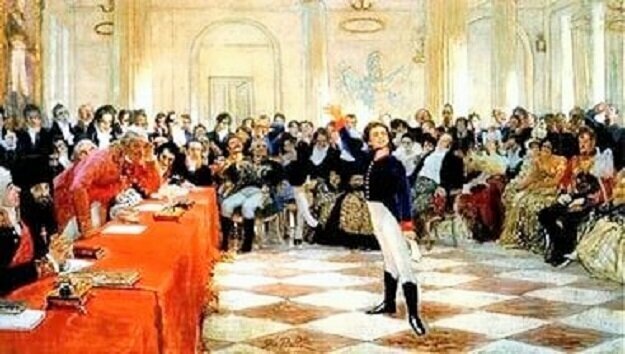 И.Е. Репин. "Пушкин на лицейском экзамене 8 января 1815 года". Изображение из открытых источников.