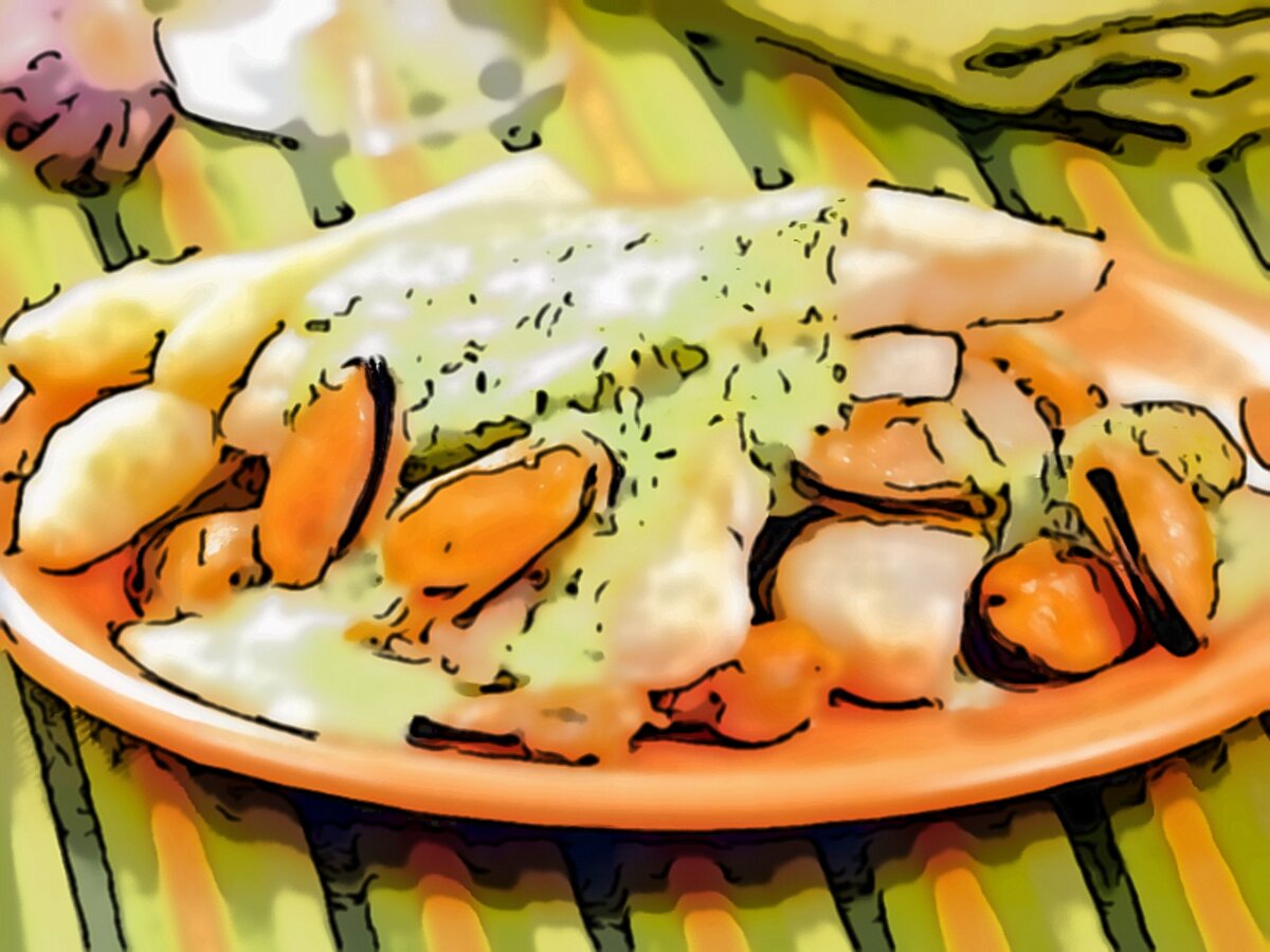 Судак под зеленым соусом