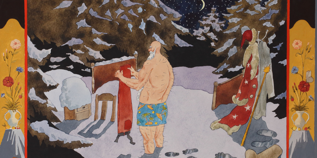 Где ночует Дед Мороз, когда сын уже подрос? Концептуальная карикатура Леонида Лемехова.