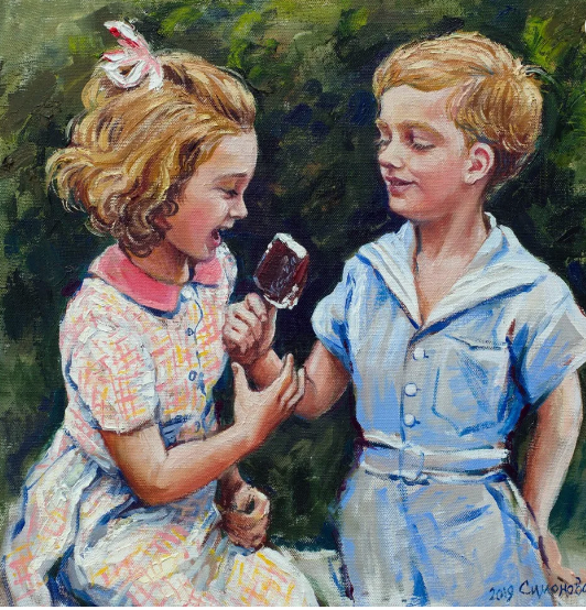 Симонова Ольга Георгиевна (Род. 1967). Дети с мороженым. 2019.