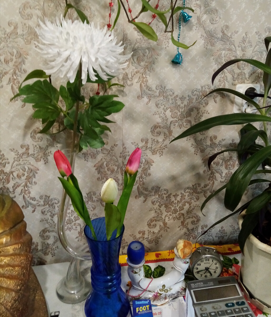 Симпатичный уголок с тюльпанами.