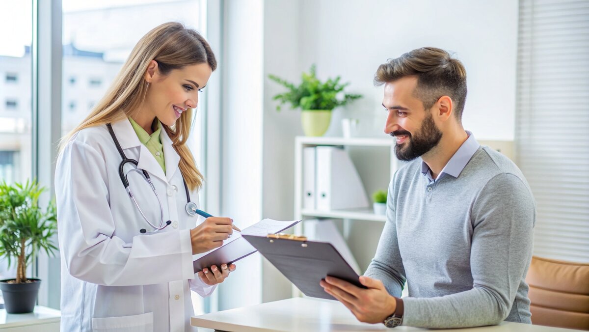 Женщина врач выдает медицинскую справку для ГИБДД