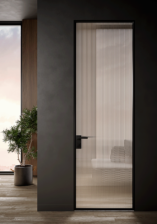 Дверь с рифленым стеклом  в алюминиевом коробе DORIAN.RU