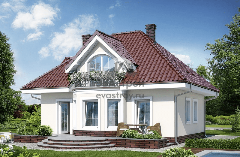 Проект дома с мансардой, балконом и эркером 10 на 10 - 104-96