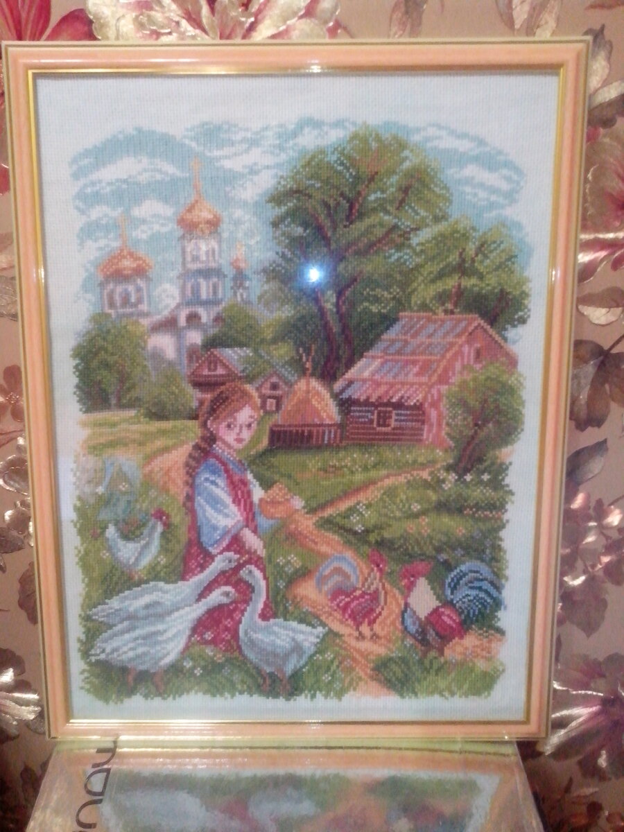 Это вышито крестиком. Подарила подруге , 30х40 размер.