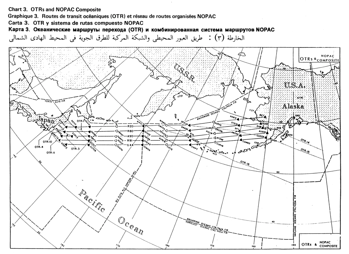 Карта маршрутов системы NOPAC над Беринговым морем