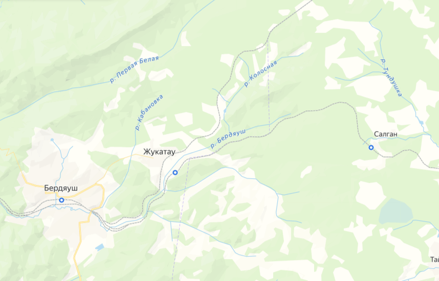 Развилка железных дорог у ст. Бердяуш. Яндекс.Карты