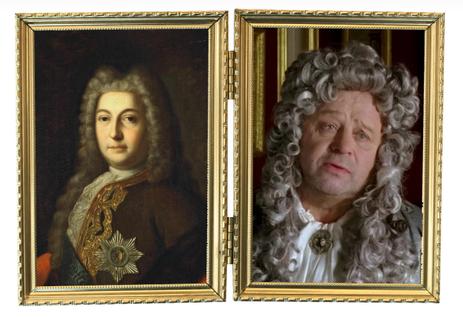 Граф Иоганн Фридрих (Андрей Иванович) Остерман (реальный персонаж слева) и сыгравший его в сериале "Тайны дворцовых переворотов" актёр Владимир Ильин