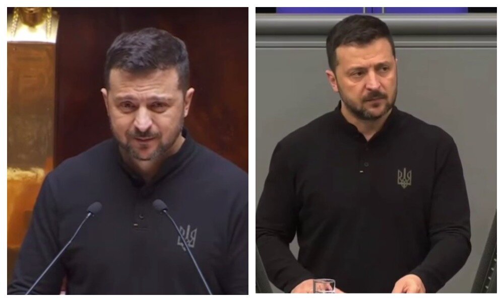 Во Франции и Германии Зеленский выступал в одном и том же. Фото: соцсети.