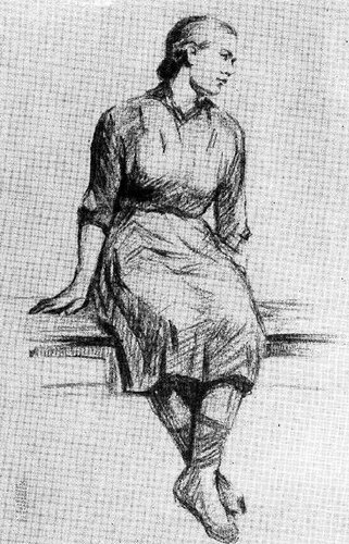 В зарисовке сидящей фигуры нужно определить отношение направления торса к опорной плоскости, то есть к тазовой и бедренным частям, наметив одновременно сидение стула.