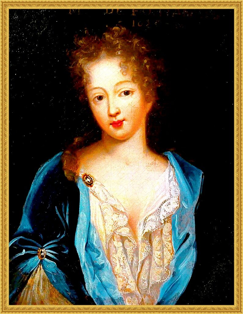 Портрет Мари-Анжелик де Скорай, герцогини Фонтанж, около 1680 года. Замок Ольтериб Филипп Берте. Здесь она не носит прческу "фонтанж".