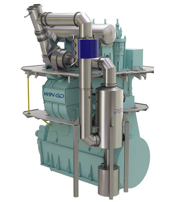 Рисунок 1. Двигатель WinGD с системой очистки и рециркуляции выпускных газов.
