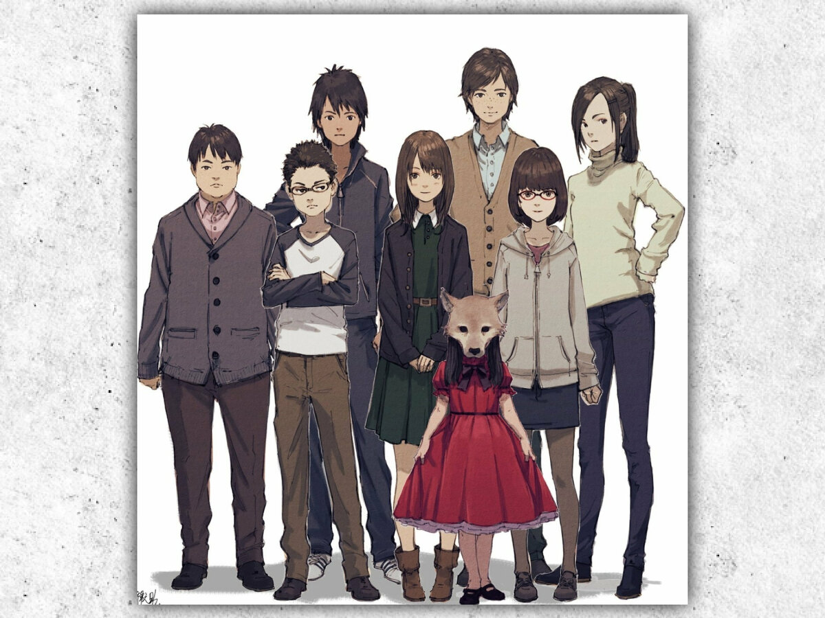 Все семеро ребят и девочка-волчица, хозяйка замка, которая всех собрала.