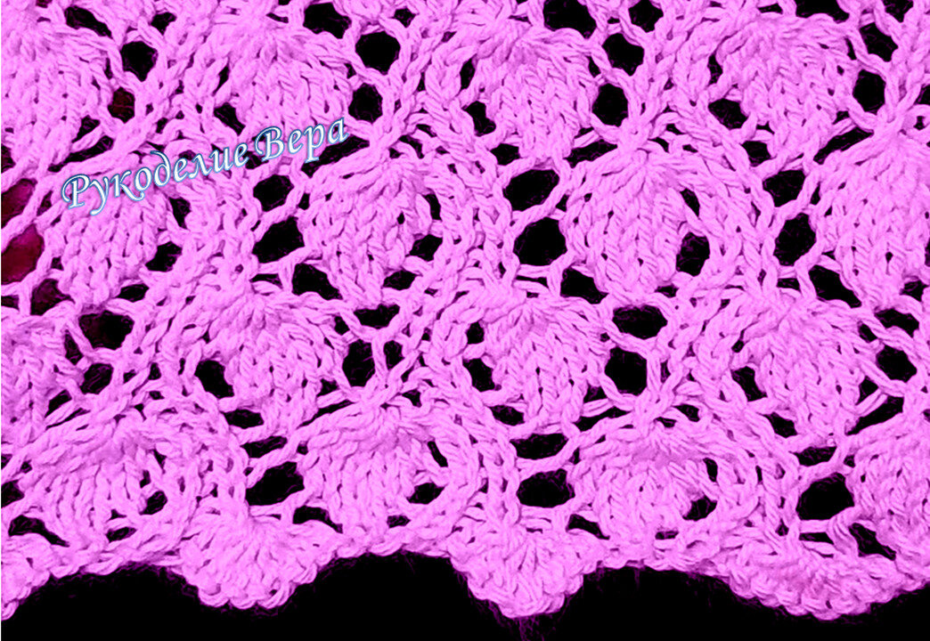 Ажурный узор ветка с листьями спицами с описанием и схемой. Рукоделие Вера