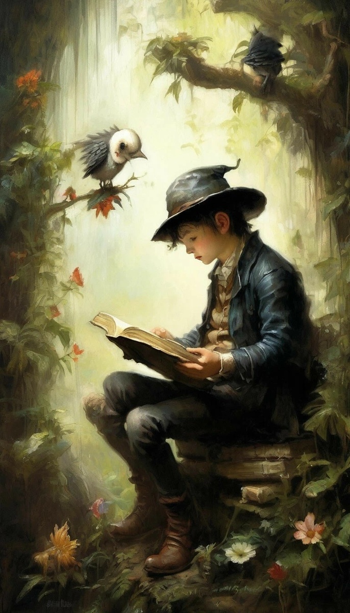 Юноша читает книгу