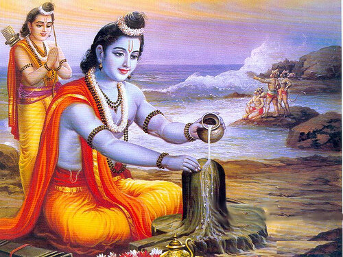 Рама поклоняется Шиве в форме лингама. Изображение: swamishivapadananda.typepad.com