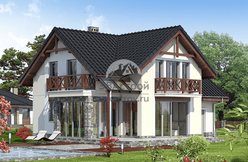 Проект двухэтажного дома с одноместным гаражом 12 на 9 - 104-87