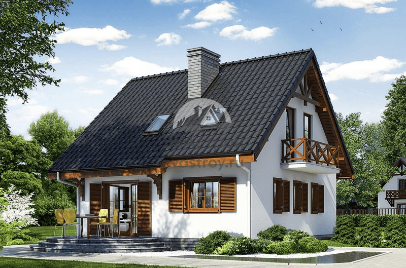 Проект двухэтажного дома с мансардой и подвалом 8 на 8 - 104-88