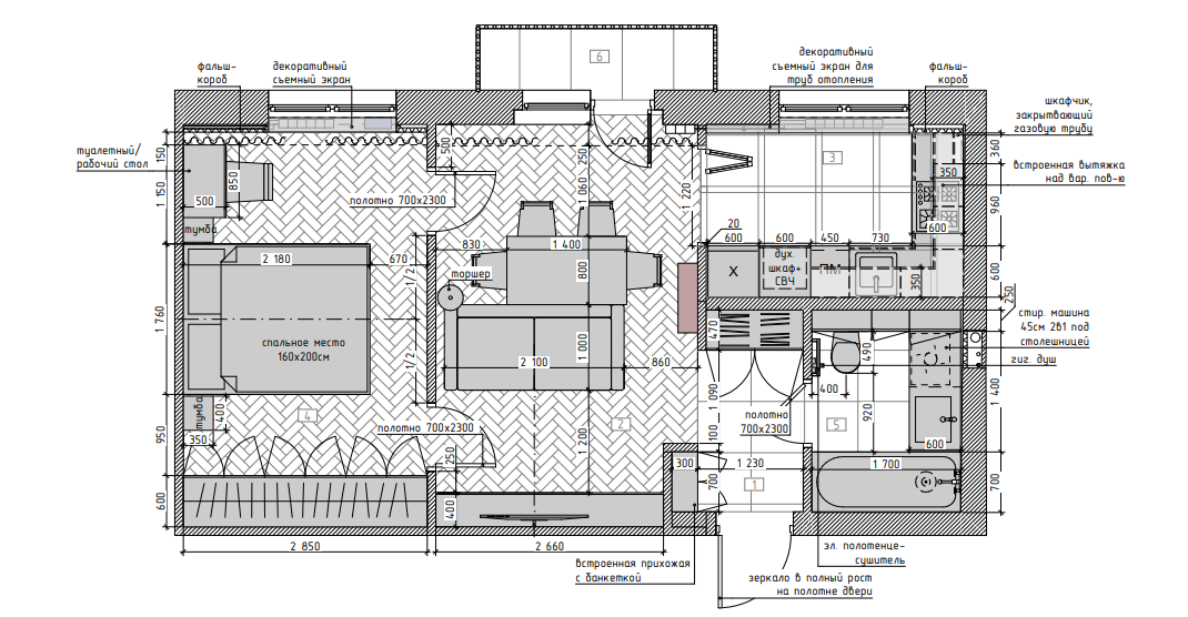 RE Design Buro оформили двухкомнатную квартиру почти 43 м² в стиле неоклассика.