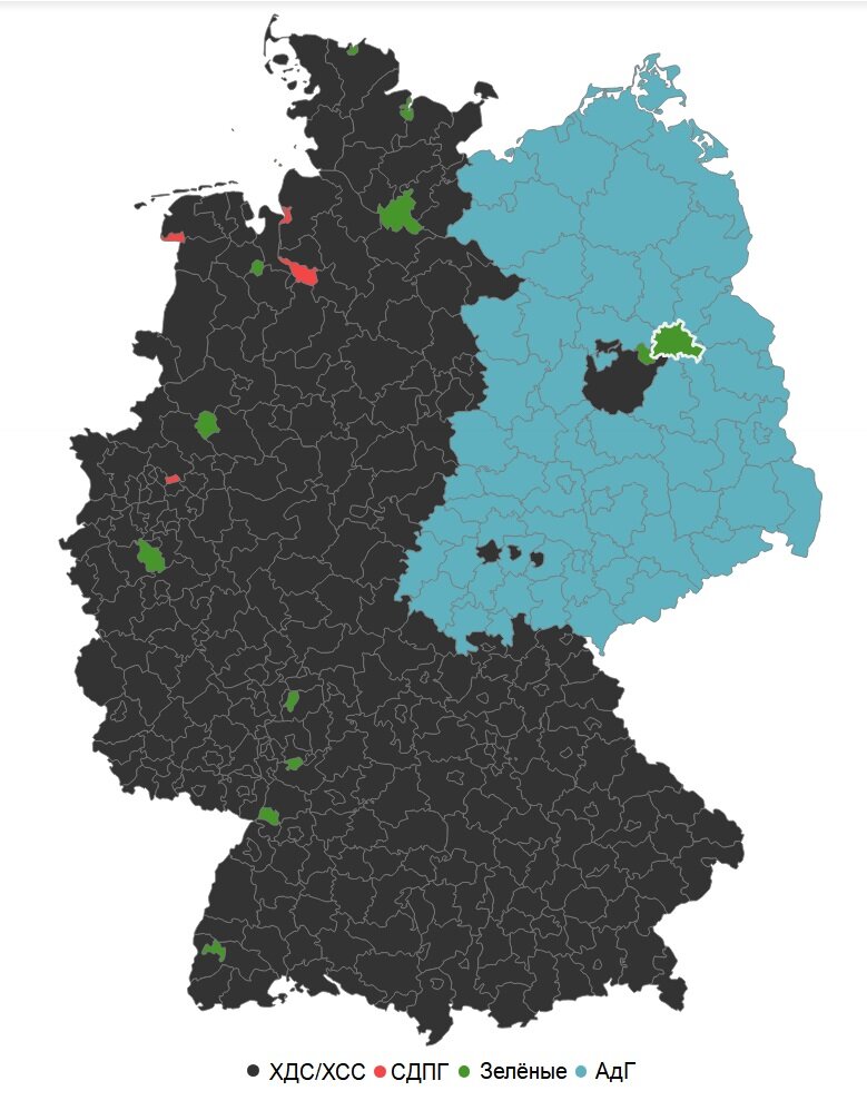 Карта Германии. Результаты голосования в Европарламент