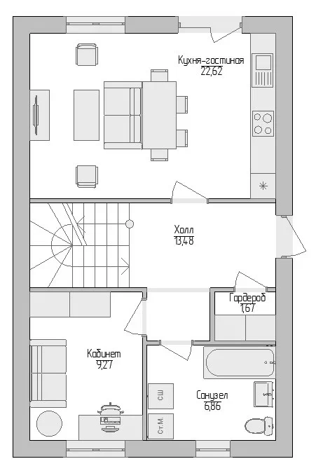 Каким может быть двухэтажный дом небольшой площади? На самом деле и в таком случае можно предложить довольно разнообразные варианты по планировке и архитектуре. Двухэтажный дом площадью 105 кв.м.-2