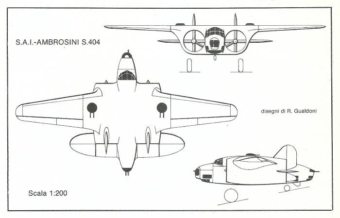  схема проекта дальнего бомбардировщика SAI-Ambrosini S.404