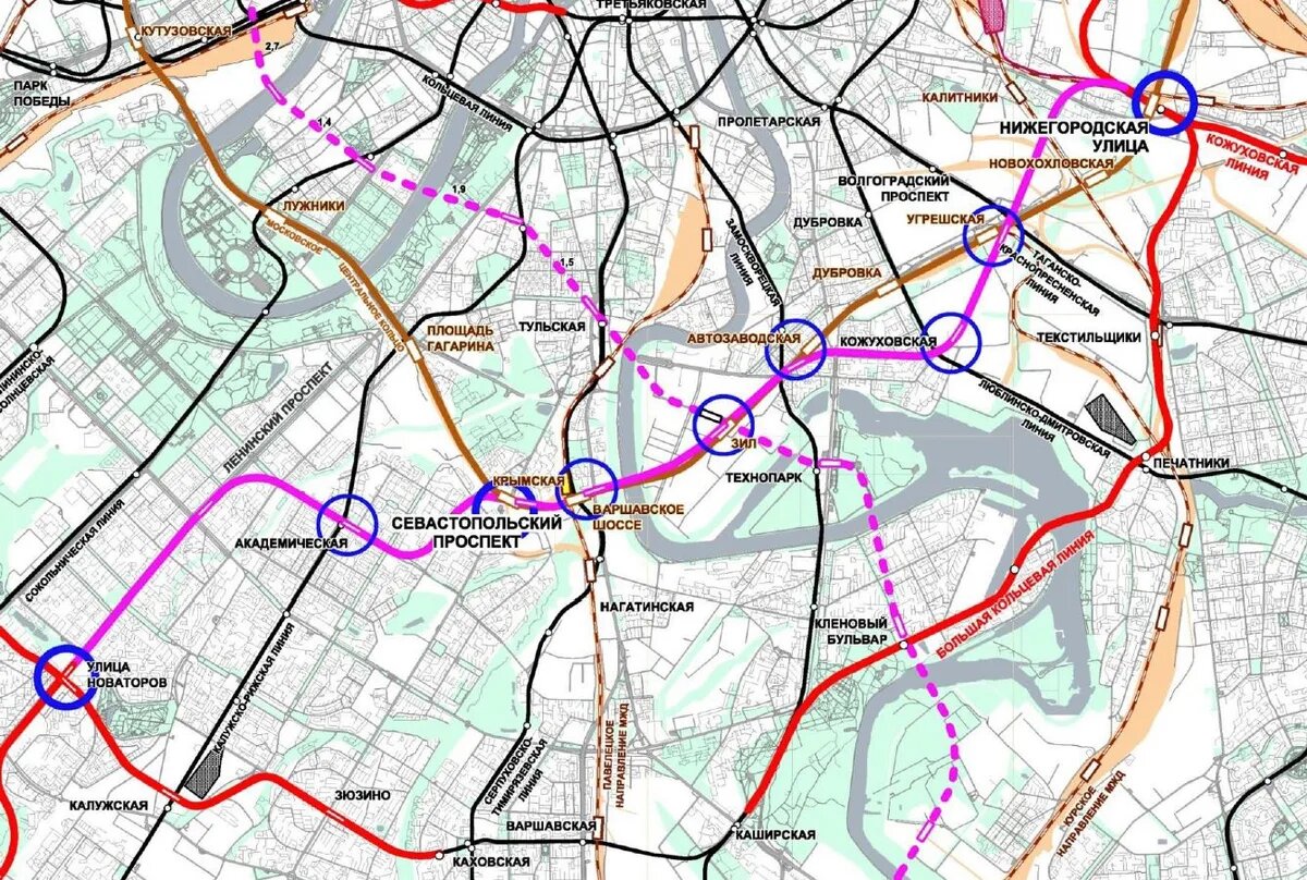 Текущий план участка Троицкой линии от станции Новаторская до станции Нижегородская (фото из открытых источников).