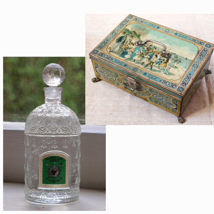 Флакон Eau De Cologne Imperiale от Герлен образца 1890 года и коробочка от конфет "Эйнем".