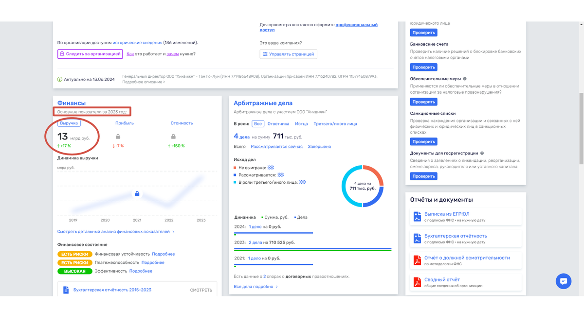 Выручка Хиквижн за 2023г. согласно Rusprofile.