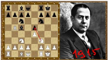 Набирающий силу Хосе Капабланка (черные) против Эйнара Майклса в США, 1915. Чистая позиционная победа с точностью 98% с творчеством, 0-1