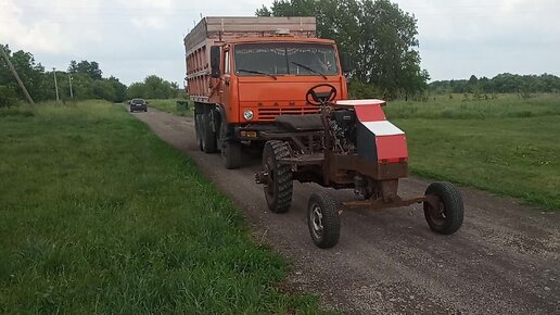 Испытания самодельного минитрактора.Проверка шин с нарезанным протектором.Силовые испытания самодельного минитрактора.