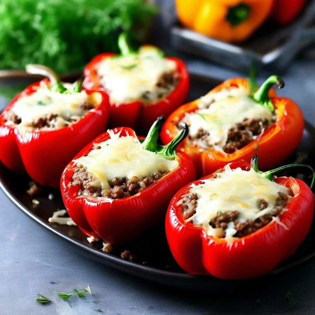 Фаршированный перец с мясным фаршем, длиннозерным рисом и сыром моцарелла. Пошаговый рецепт.