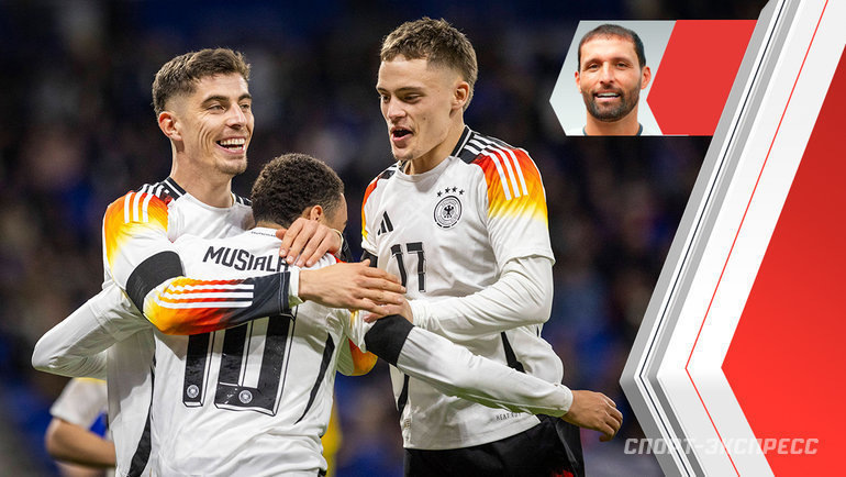    Кай Хаверц, Джамал Мусиала и Флориан Вирц.