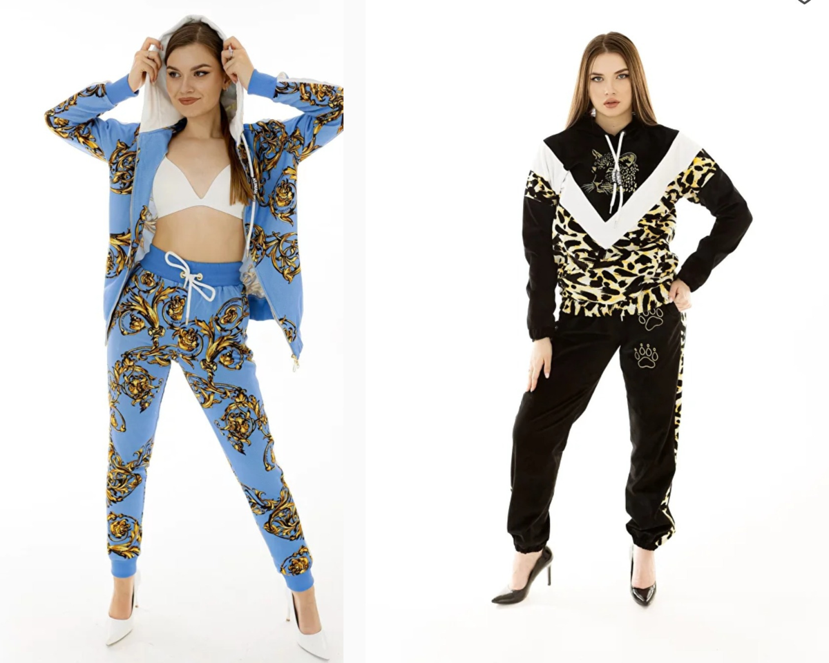 Я не знаю, что можно было бы сшить из голубой ткани с принтом, чтобы это было хорошо   Интересно, что владелец в презентации коллекции определил её как "спорт-шик". Ну, окэй, спорт-то я вижу, а шик где? Или если под спортивный костюм обули каблуки, то это шик? Листаю дальше