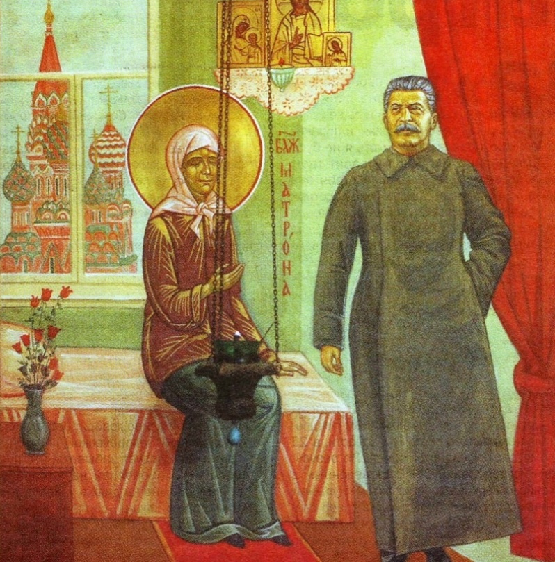 Блаженная Матрона благословляет Сталина. Современная икона