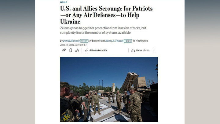 ВАШИНГТОН ПРИЗЫВАЕТ КИЕВ НЕ ПОЛАГАТЬСЯ НА ОДНИ "ПЭТРИОТЫ". СКРИН С САЙТА WSJ