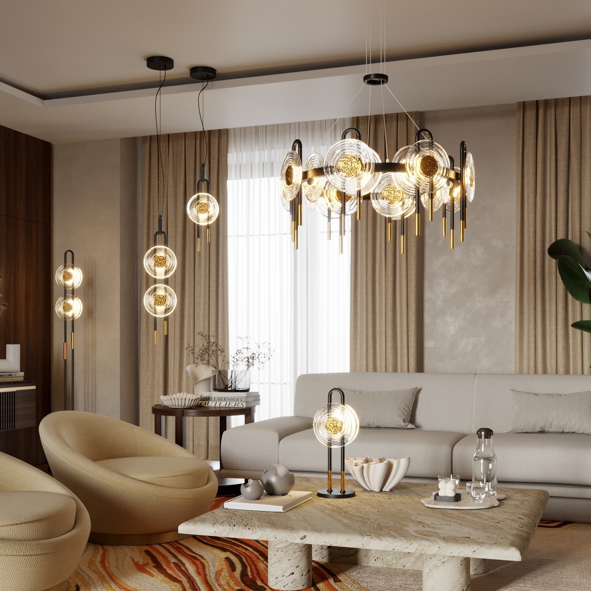 Строгий дизайн, природные узоры и роскошные золотые акценты гармонично сочетаются в светильниках линии Magnet
