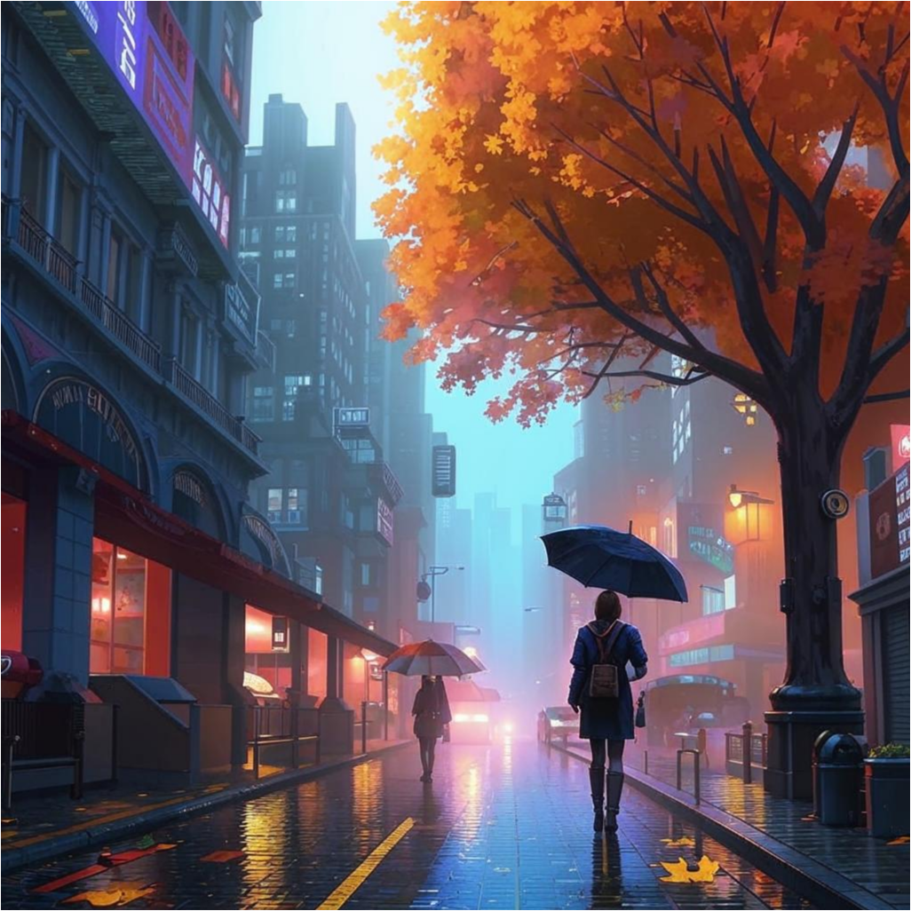 Дождливый, осенний городской пейзаж.