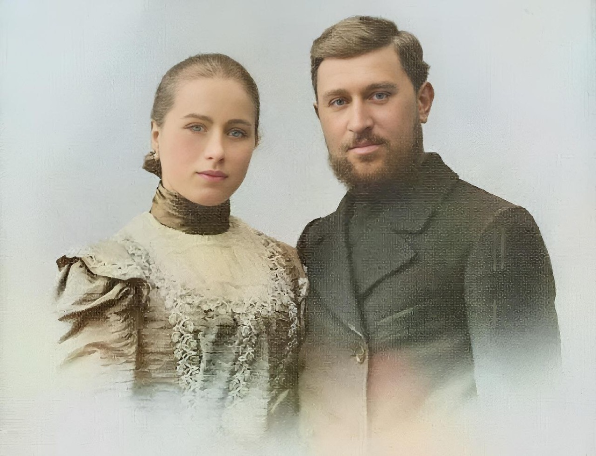 Супруги Абрикосовы. Фото восстановлено и колоризировано автором статьи.