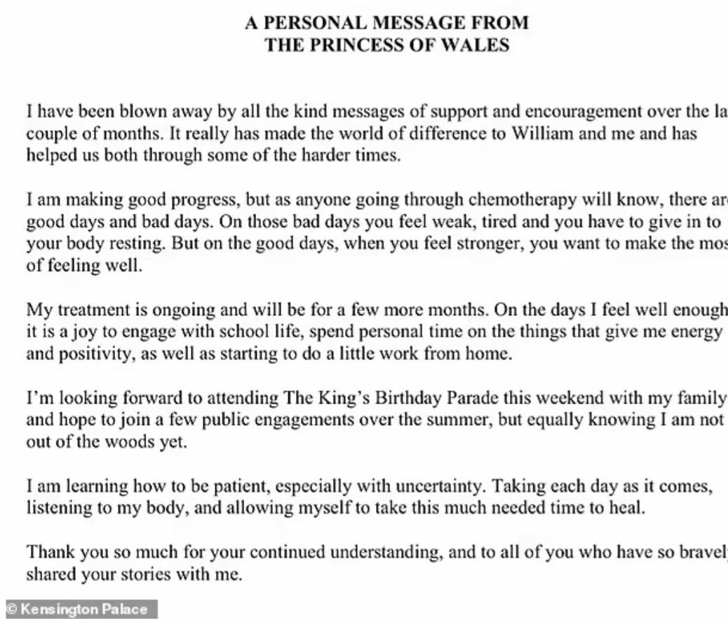 Послание Кейт Миддлтон. Скриншот из открытых источников (Интернет).