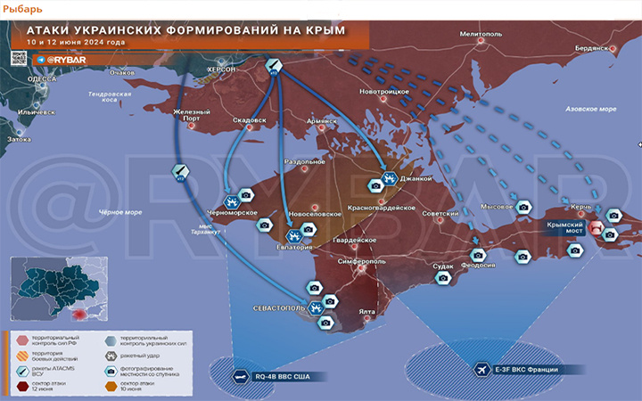 СХЕМА РАКЕТНЫХ АТАК НА КРЫМ НАЧАЛА ИЮНЯ. СКРИНШОТ С ИНФОГРАФИКИ ТГ-КАНАЛА "РЫБАРЬ"