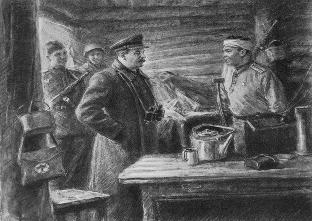 Сталин на фронте. Рисунок художника Финогенова. Фото из открытого доступа