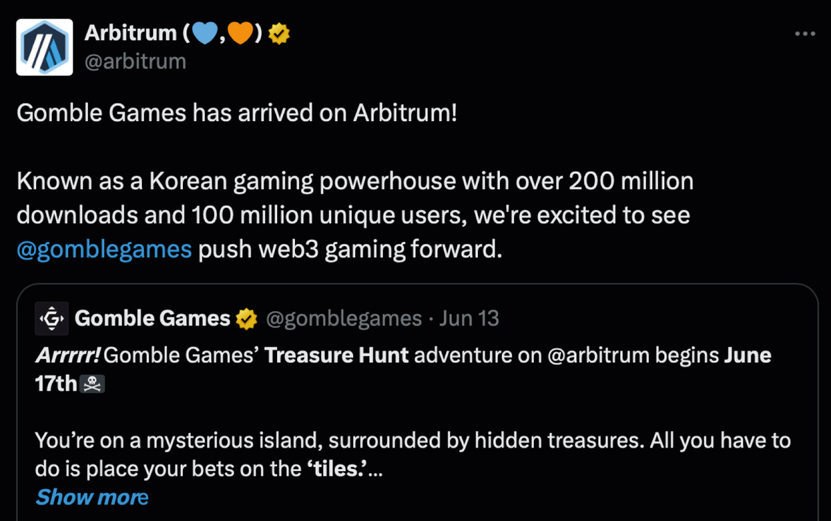 Официальная страница Arbitrum в Twitter*заблокирован в России; принадлежат Meta, которая признана экстремистской и запрещена в РФ