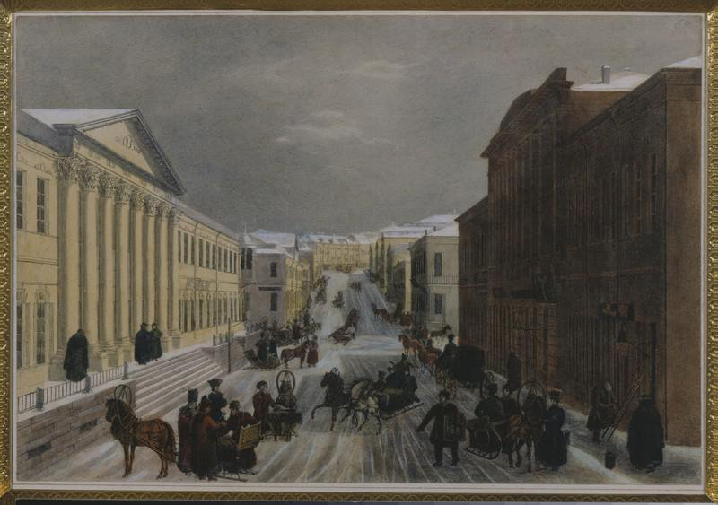 Кадоль О. Москва. Кузнецкий мост. Около 1825. Серия «Виды Москвы, нарисованные с натуры и литографированные О. Кадолем». Тетрадь I