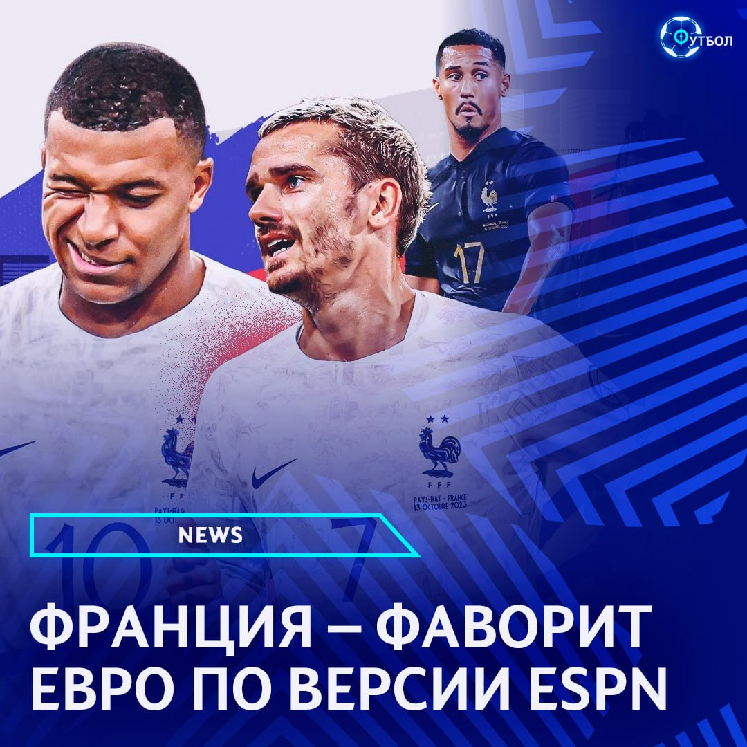 Рейтинг фаворитов Евро-2024 по версии ESPN: 1) Франция 2)Португалия, 3)Англия, 4)Германия