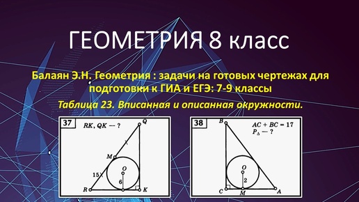 Геометрия 8_Вписанная окружность в задачах № 37 и 38 на готовых чертежах.