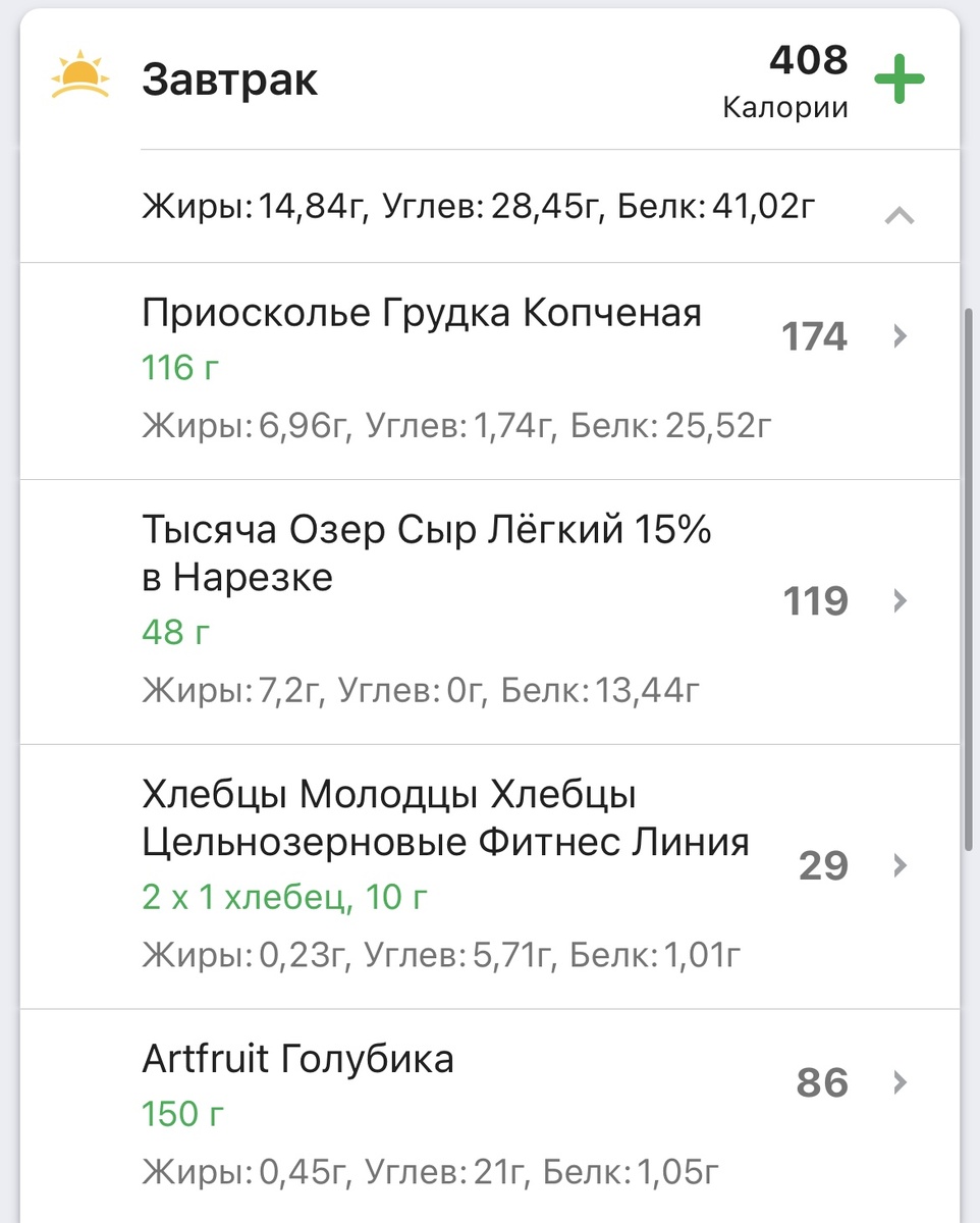 Фото завтрака вышло неудачное, поэтому будут только калории