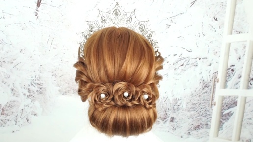 Великолепная свадебная причёска для невесты. Прическа на свадьбу пошагово. Причёска на длинные волосы. Причёска на выпускной бал